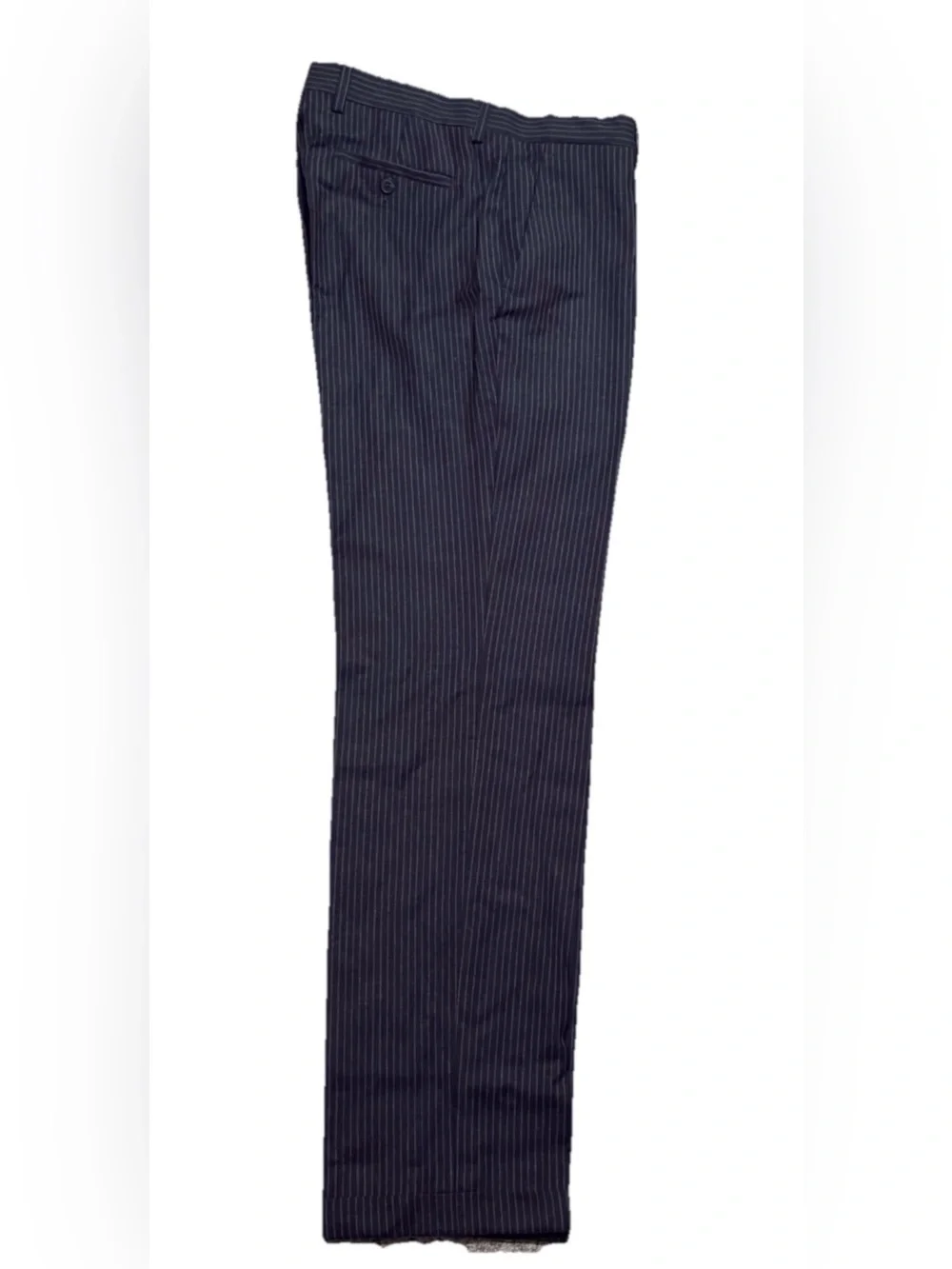 Paul Fredrick Pinstripe Suit 40L Gray Wool Tailored Fit 34 Dress Pants Cuffed
